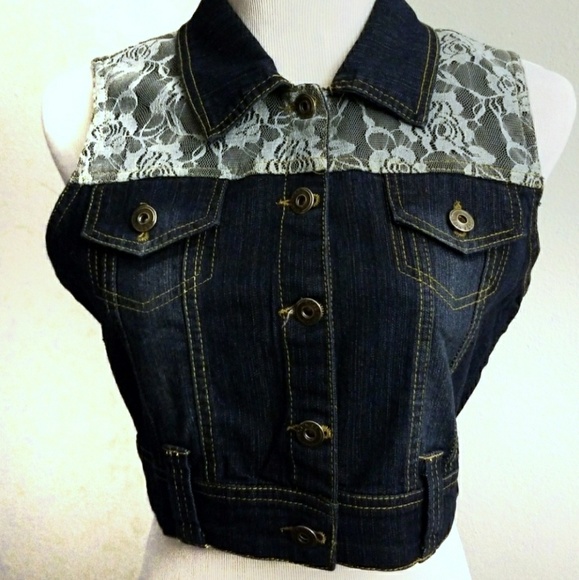 Last Kiss Jackets & Blazers - Last Kiss Lace Denim Vest